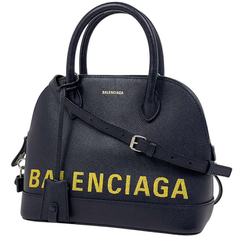 Balenciaga Ville Top Handle Shoulder Bag Handbag Leather Black Yellow